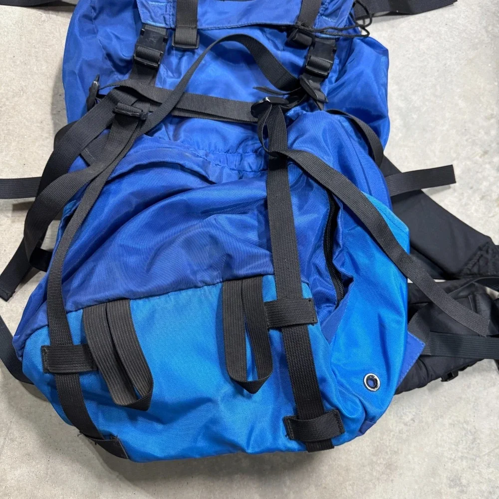 Vintage Jansport Backpack Blue & Black Backpacking Hiking Camping Roughly 26x13